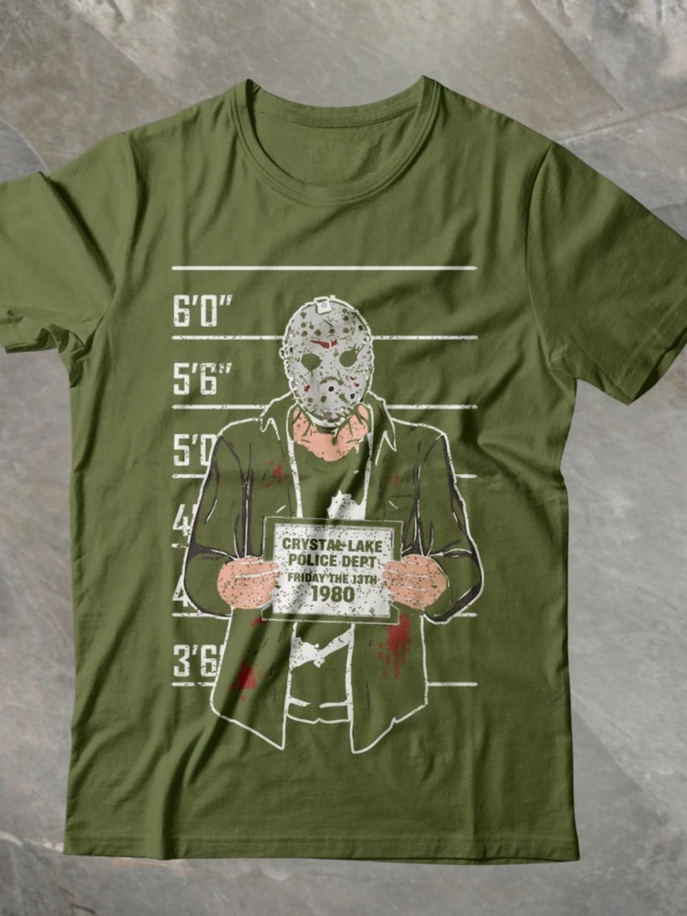 Gildan Olive Green Graphic Horror Tee with Mugshot Design